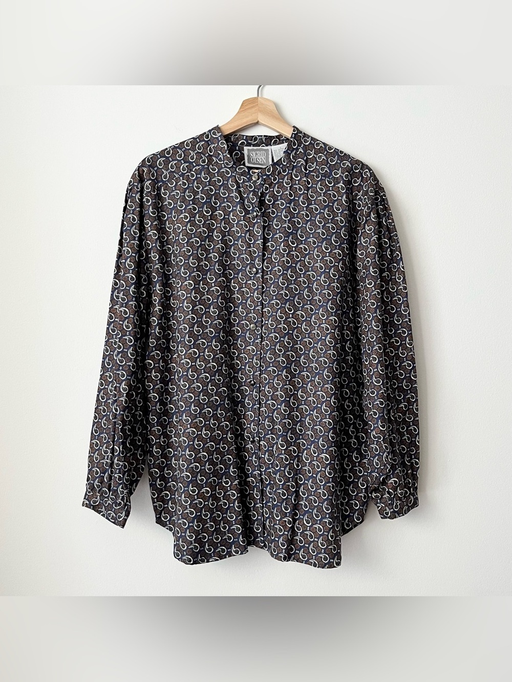 Vintage Sigrid Olsen Women's Paisley Print Blouse Size L Blue Brown Lagenlook